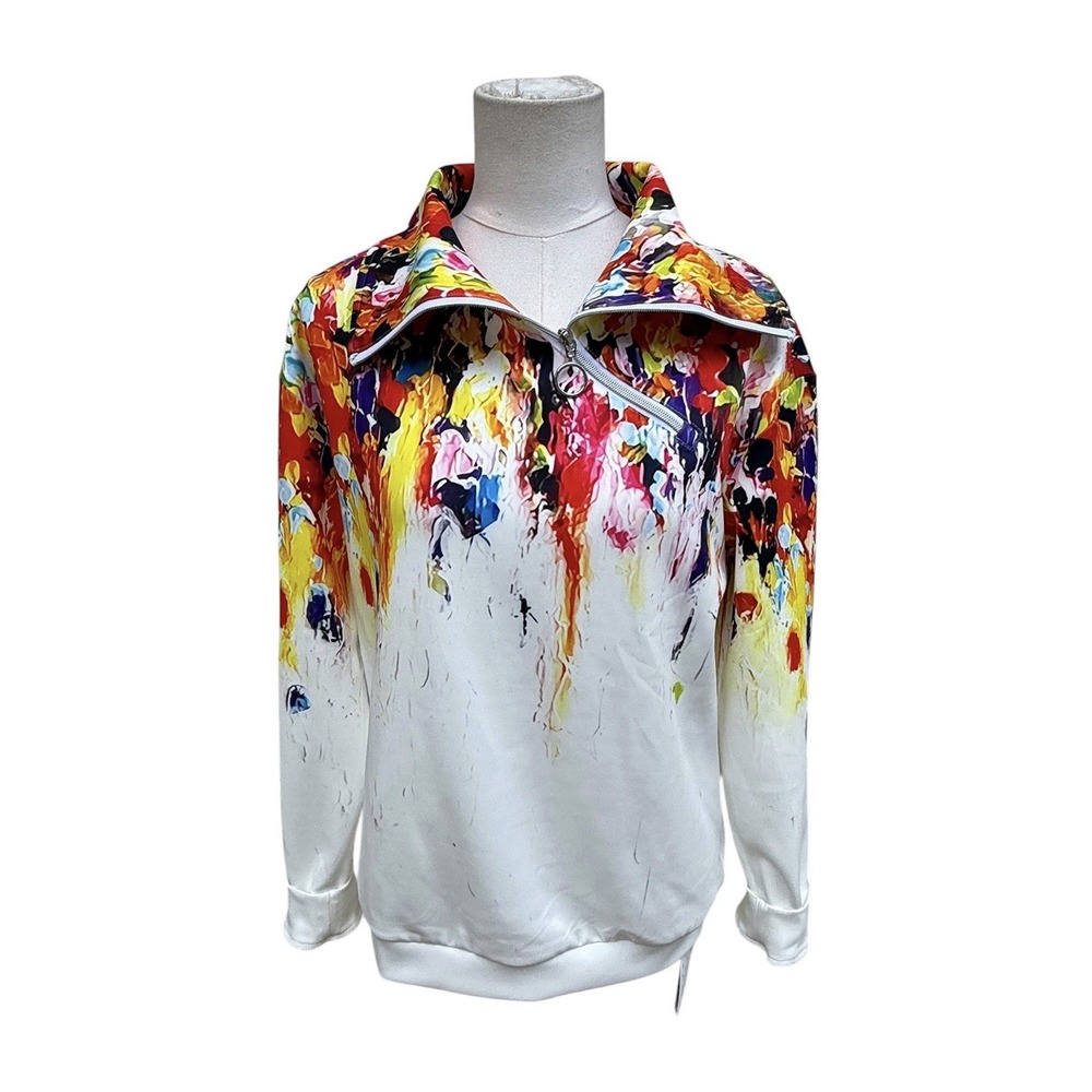 ACEGOLFS Women M UPF 50+ Abstract Watercolor Golf Pullover Quarter Zip Top